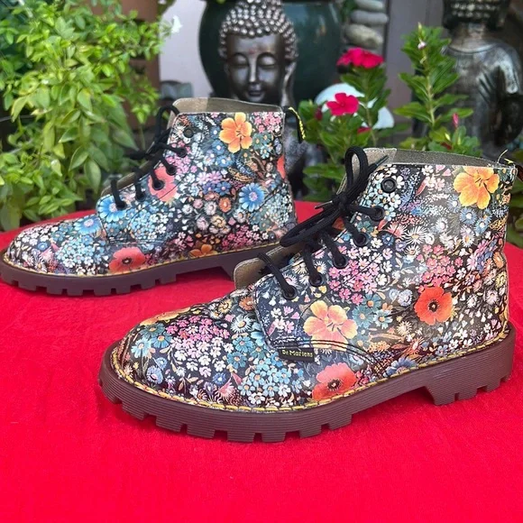 🏴󠁧󠁢󠁥󠁮󠁧󠁿 RARE 70’s / 80’s MIE Dr. Martens 6 Eye Colorful Floral Boots UK 4 - Picture 14 of 17
